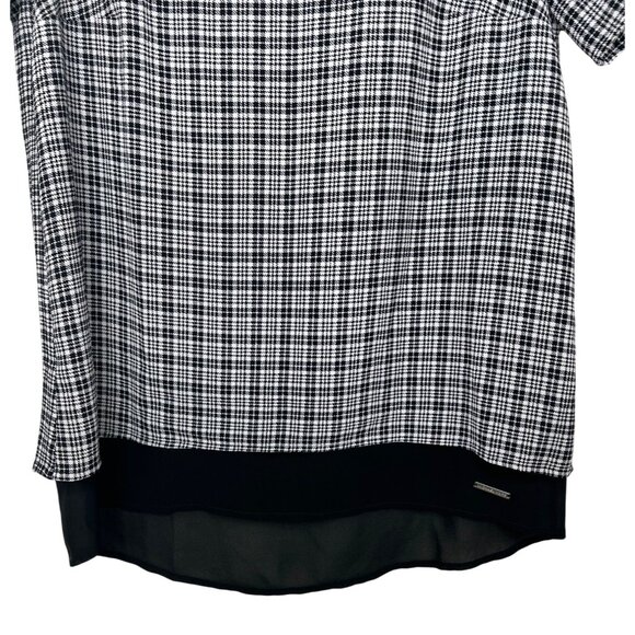 Michael Kors Womens Black & White Plaid Short Sleeve Top With Split Back Medium - Picture 10 of 14